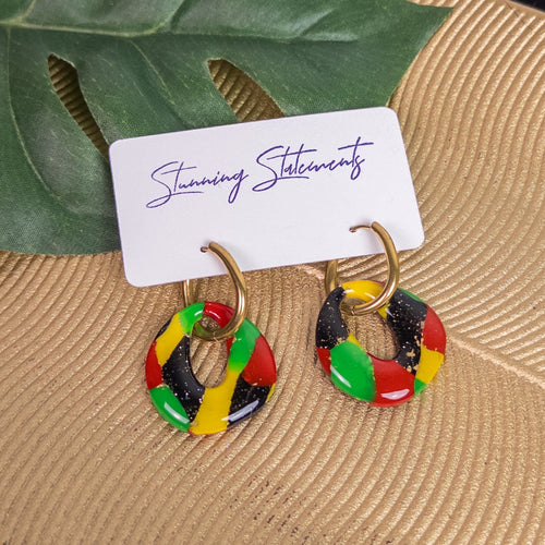 black history month juneteenth black red green yellow abstract large statement dangle lightweight multicolored festive earrings