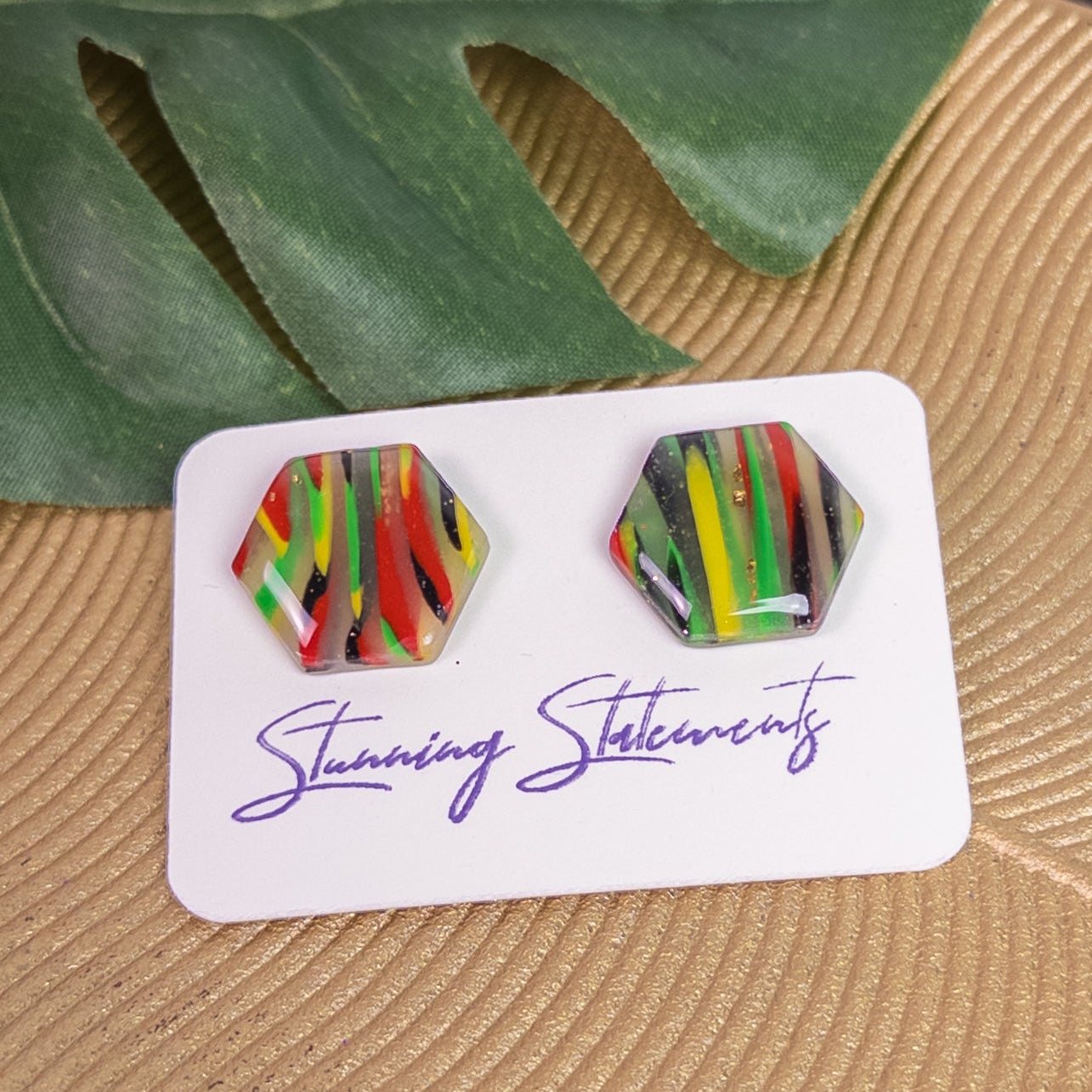 black history month juneteenth black red green yellow abstract large statement stud lightweight multicolored festive earrings