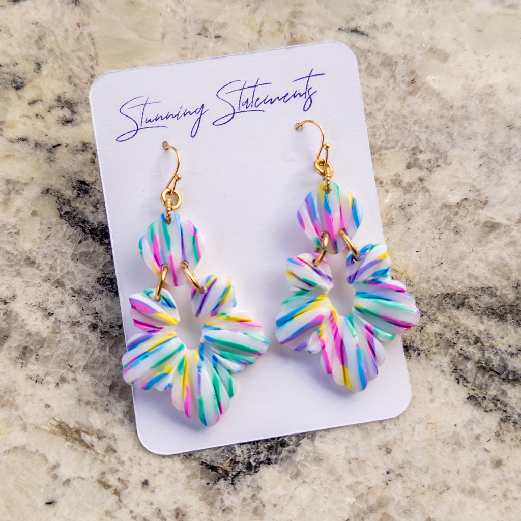 stunning statements handmade polymer clay multicolored lightweight floral textured spring summer flower dangle earrings