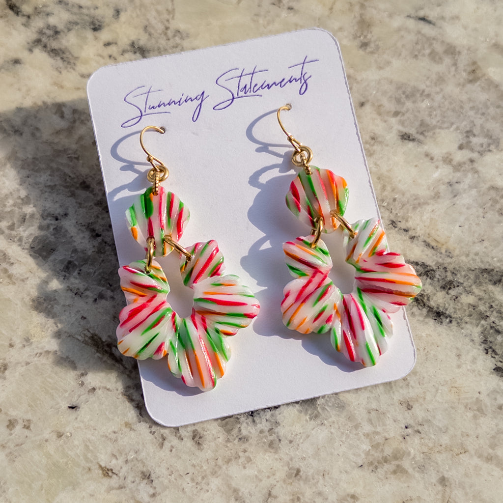 stunning statements handmade polymer clay multicolored lightweight floral textured spring summer flower dangle earrings