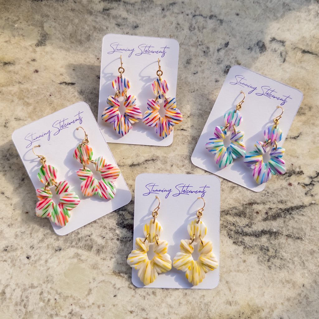 stunning statements handmade polymer clay multicolored lightweight floral textured spring summer flower dangle earrings