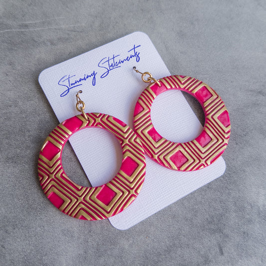 stunning statements lightweight clay textured bold bright colorful summer spring pink mystic hoop earrings