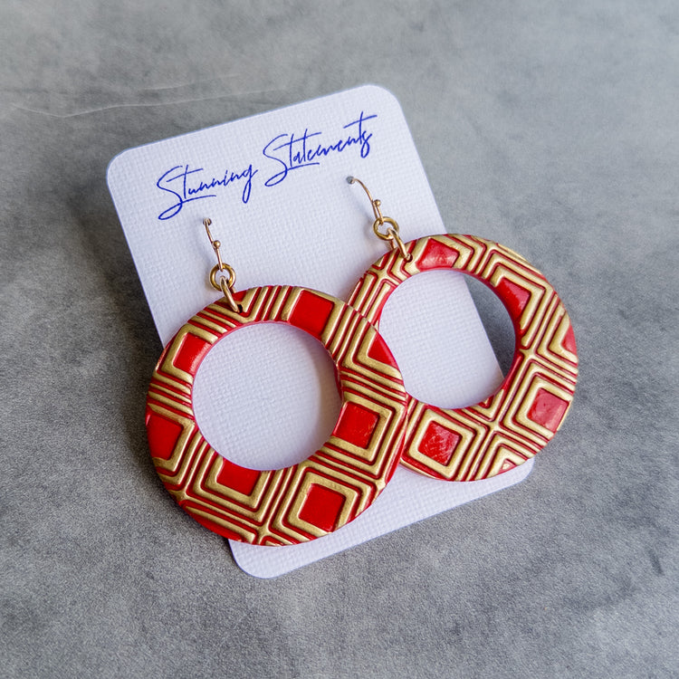 stunning statements lightweight clay textured bold bright colorful summer spring red mystic hoop earrings