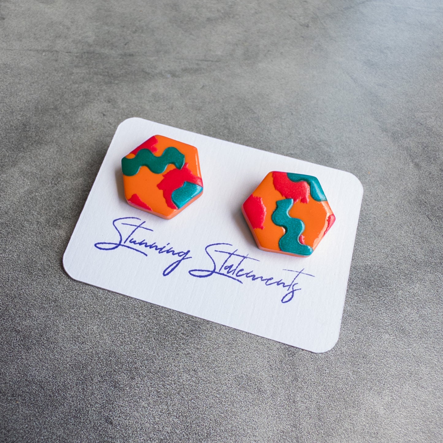 stunning statements clay bold bright colorful trendy orange teal pink franki stud earrings