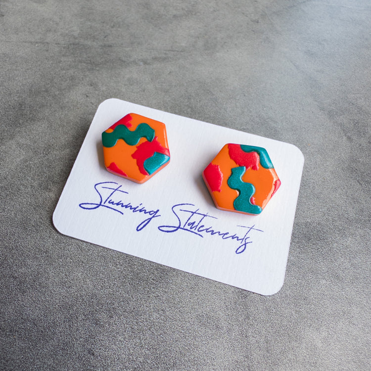 stunning statements clay bold bright colorful trendy orange teal pink franki stud earrings