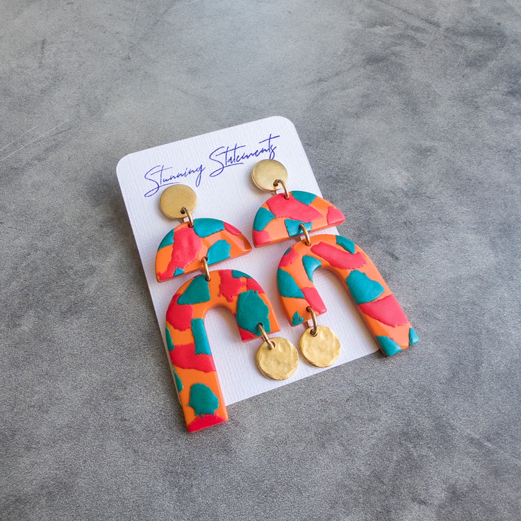 stunning statements orange pink and teal alyssa statement trendy clay earrings