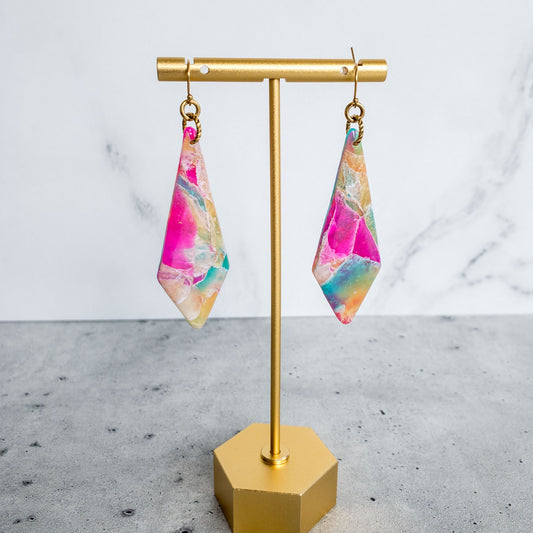 stunning statements tropical vacation clay colorful bright bold statement pink teal journee dangle earrings