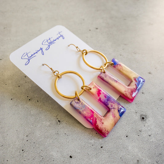 stunning statements colorful bright classy elegant wedding bridal clay gold pink purple kris dangle earrings