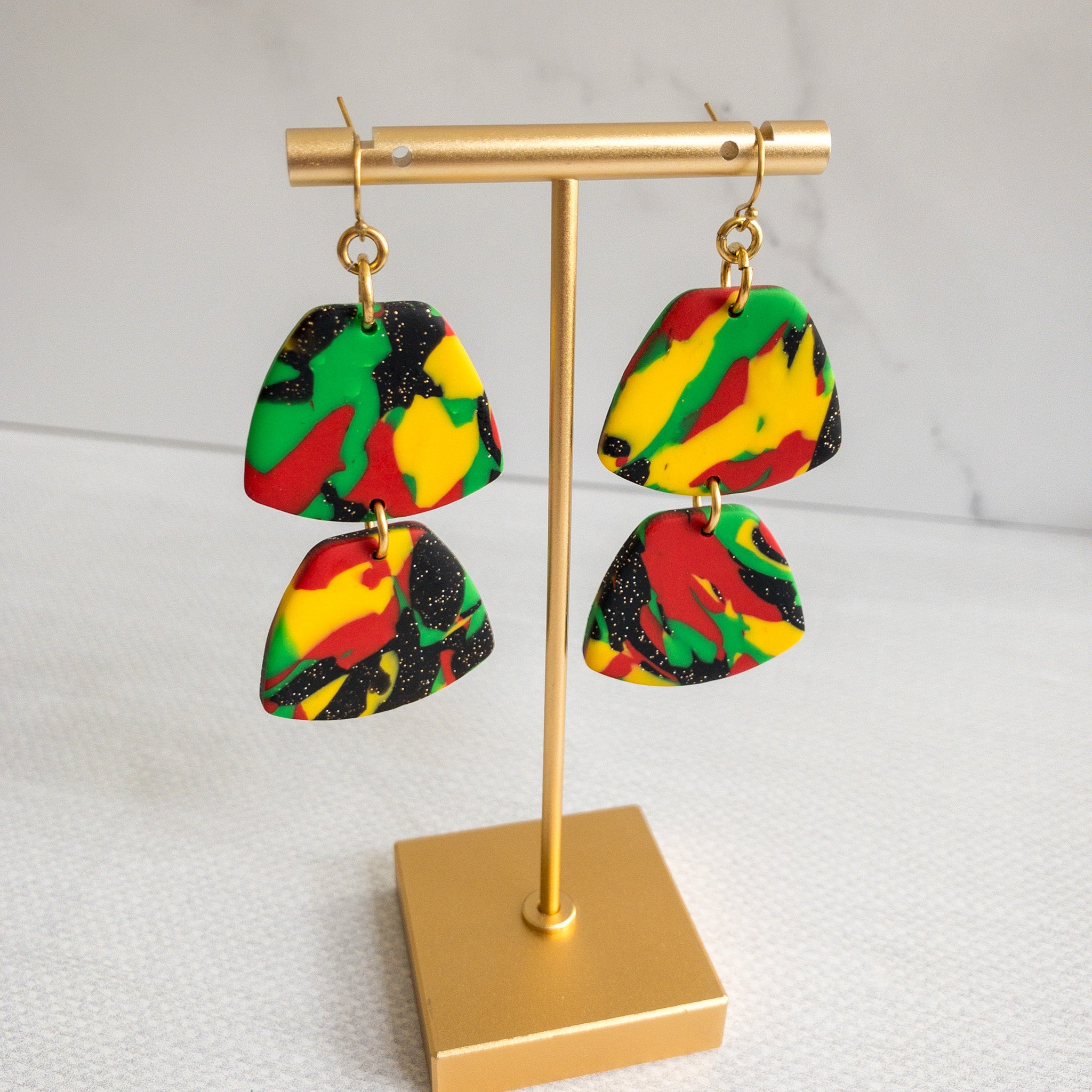 black history month juneteenth black red green yellow abstract large statement dangle lightweight multicolored festive earrings