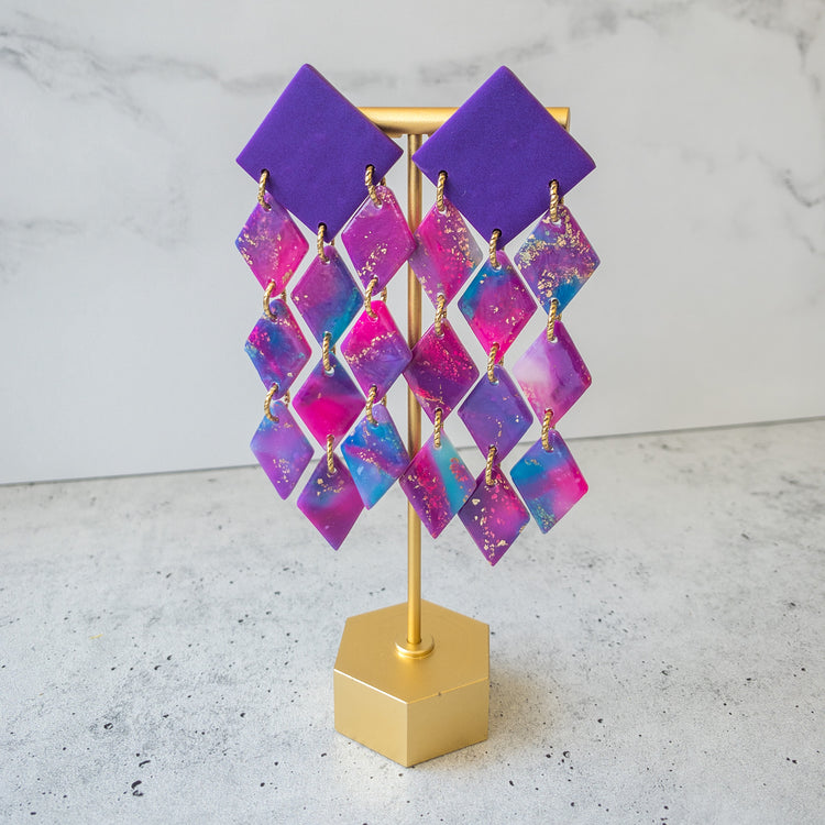 stunning statements bold oversized colorful bright purple pink teal statement clay earrings