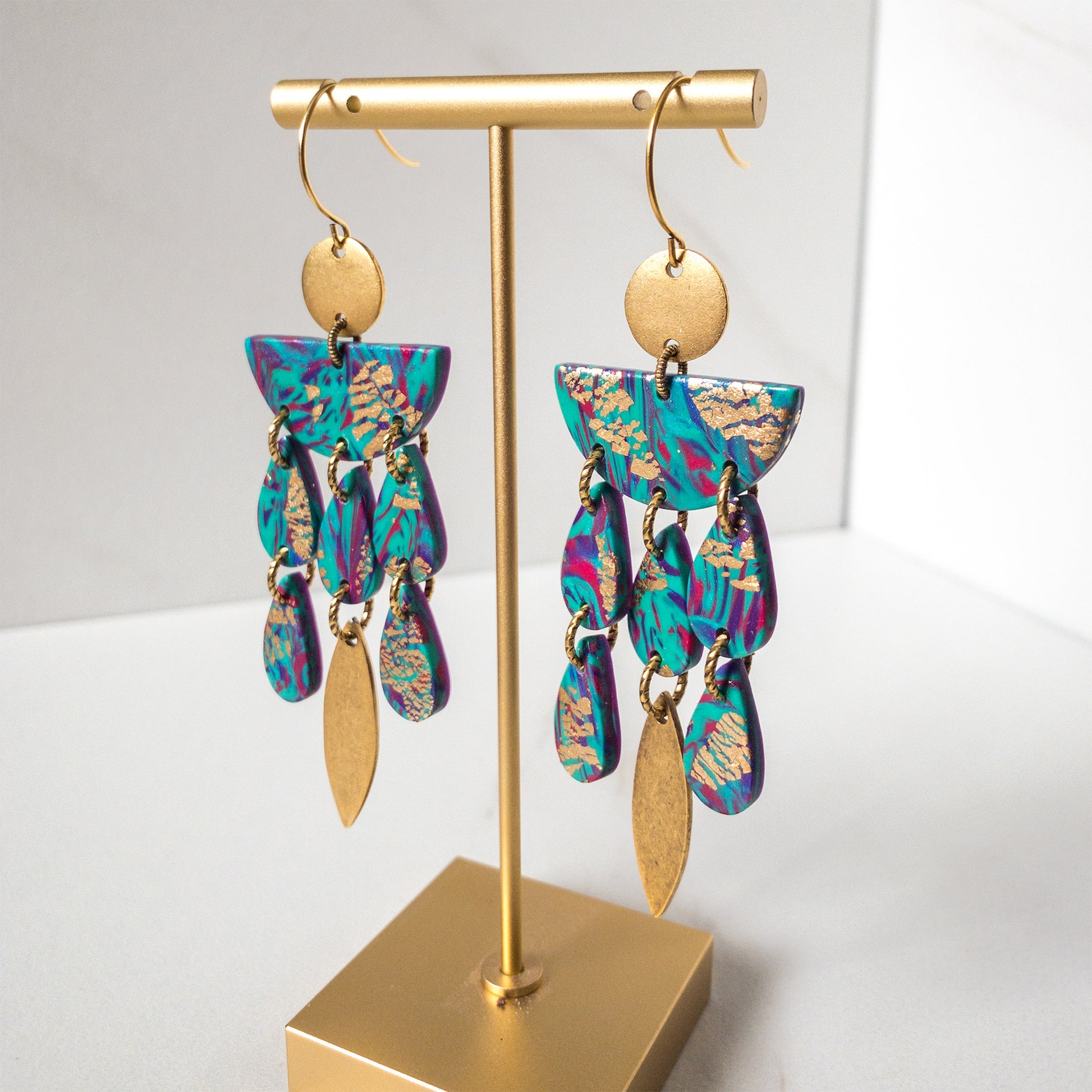 Stunning Statements chic bright artsy cocktail party colorful clay teal Jasmine dangle  Earrings