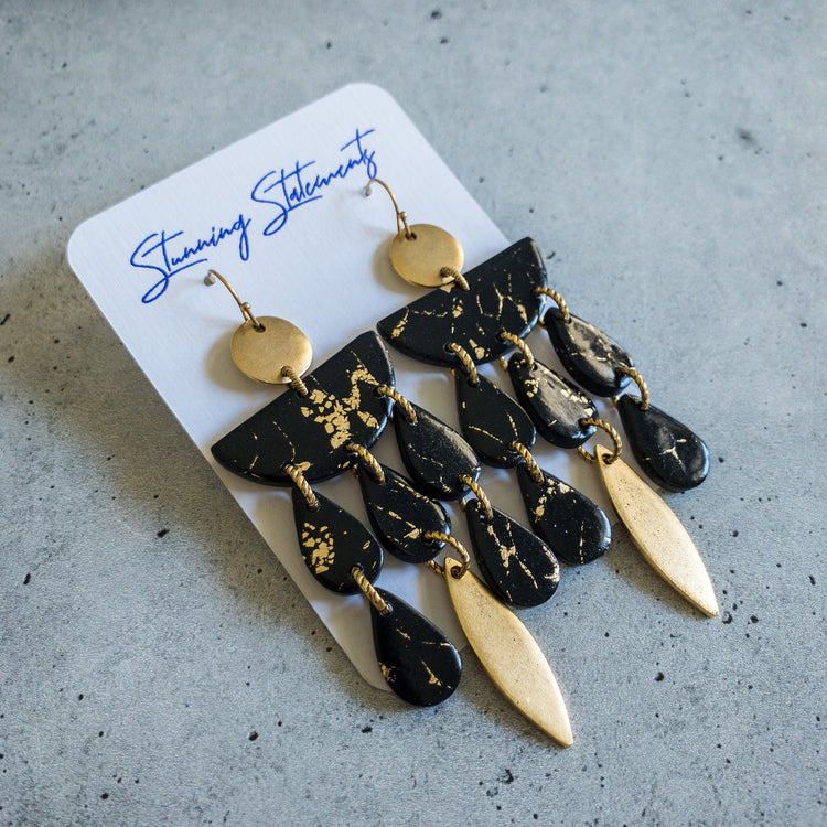 Stunning Statements chic bright artsy cocktail party colorful clay black Jasmine dangle Earrings