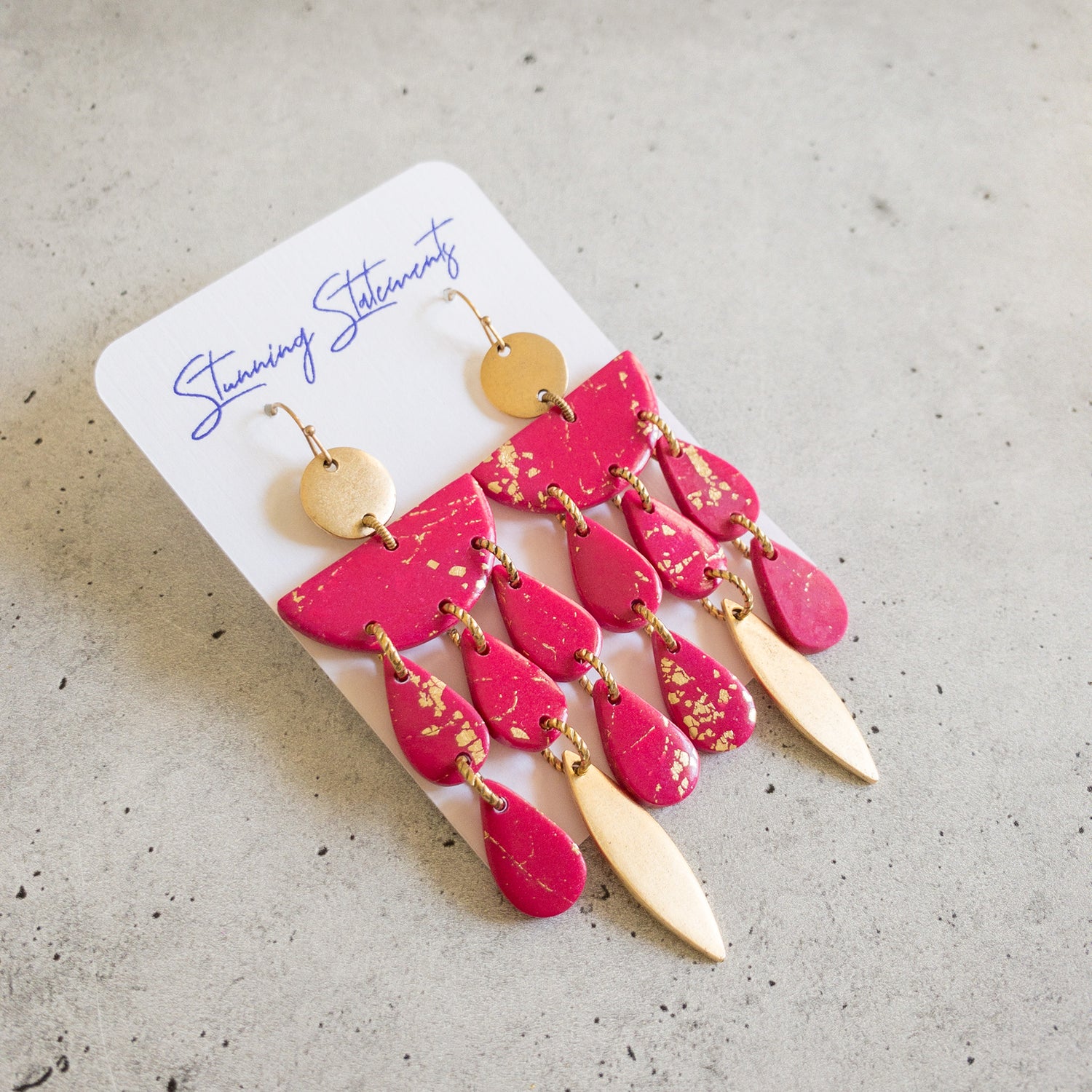 Stunning Statements chic bright artsy cocktail party colorful clay pink Jasmine dangle Earrings