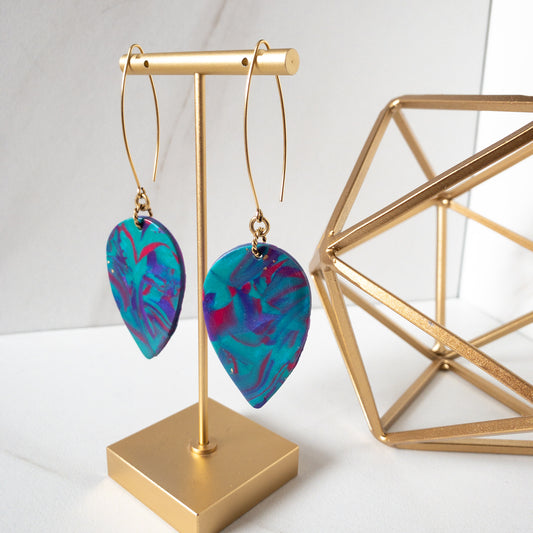 Stunning Statements tropical clay beach lightweight colorful long bright teal Indigo dangle  Earrings