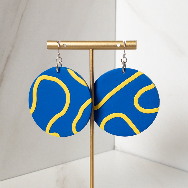Stunning Statements blue and yellow clay circle Averi Earrings