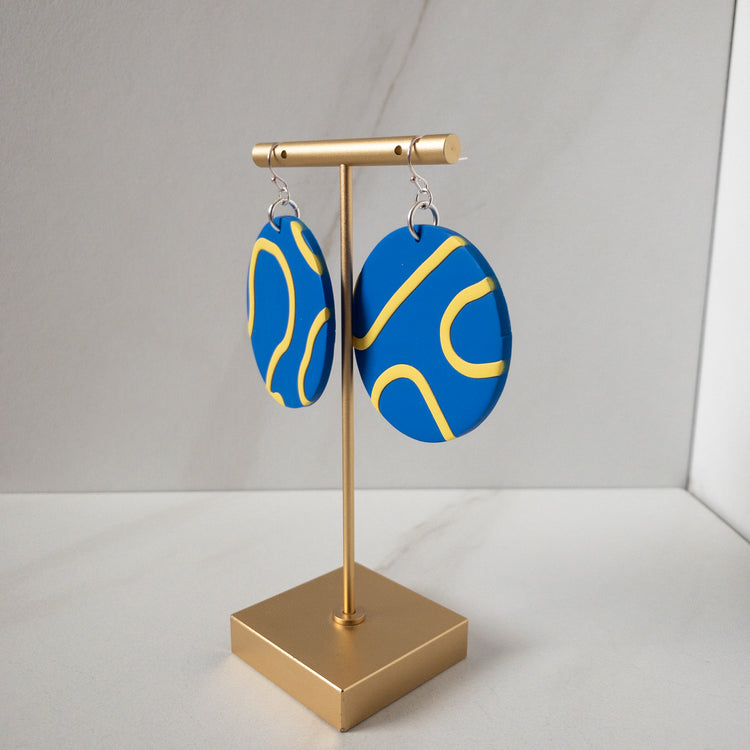 Stunning Statements yellow and blue circle clay  Averi Earrings