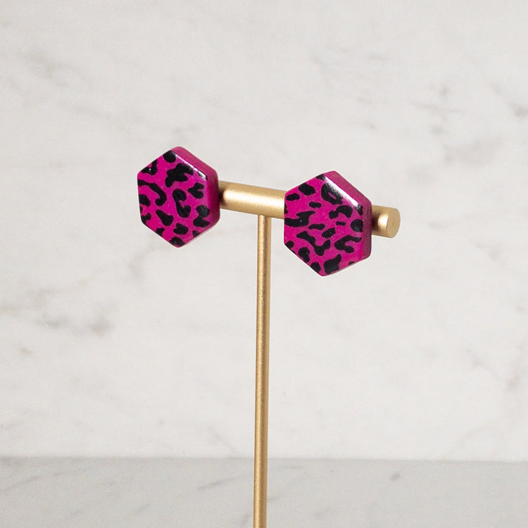 Amara Cheetah statement pink Stud clay  Earrings