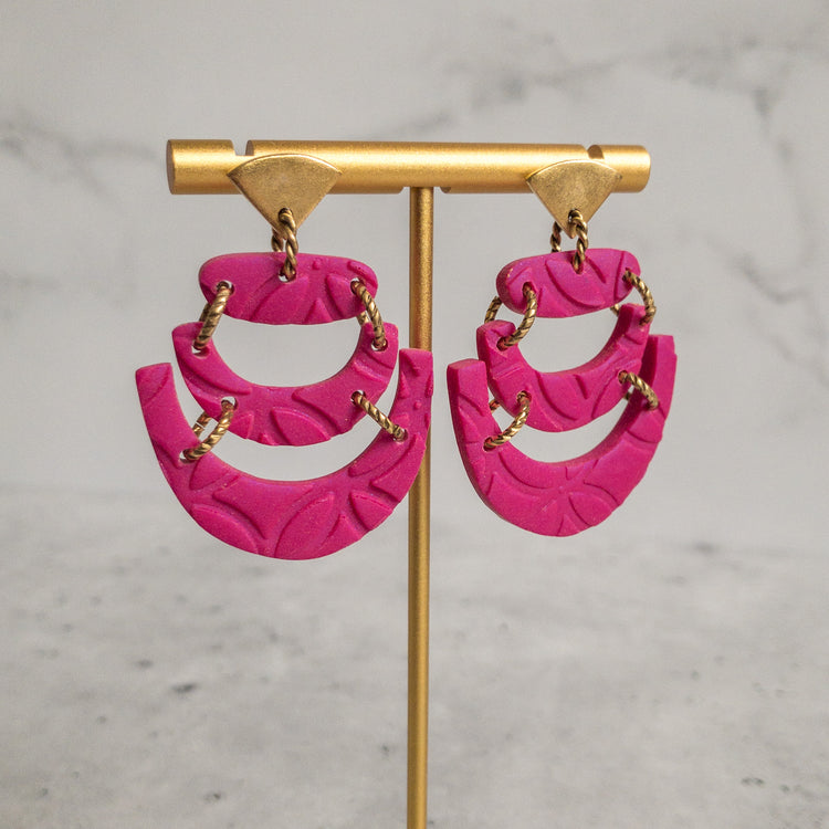 stunning statements clay lightweight bright colorful textured spring summer gold pink mia dangle earrings