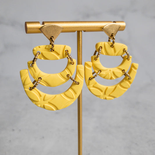 stunning statements clay lightweight bright colorful textured spring summer gold yellow mia dangle earrings