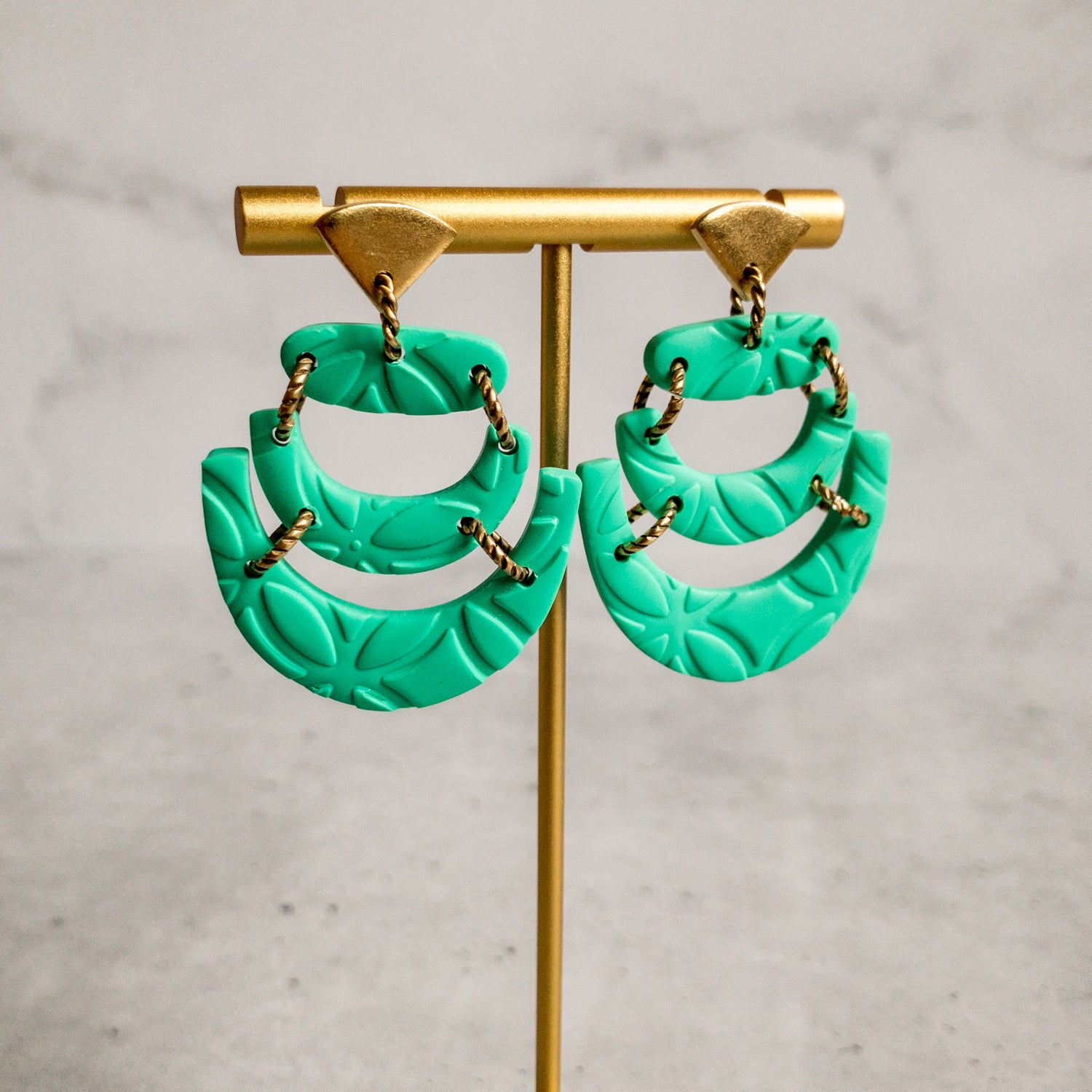 stunning statements clay lightweight bright colorful textured spring summer gold mint green mia dangle earrings