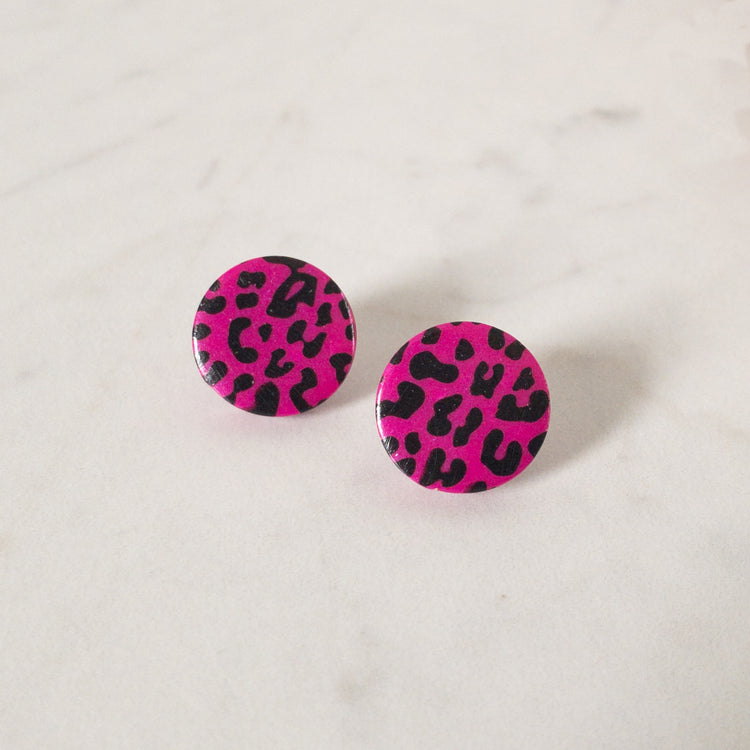 stunning statements pink cheetah print statement stud clay amara earrings