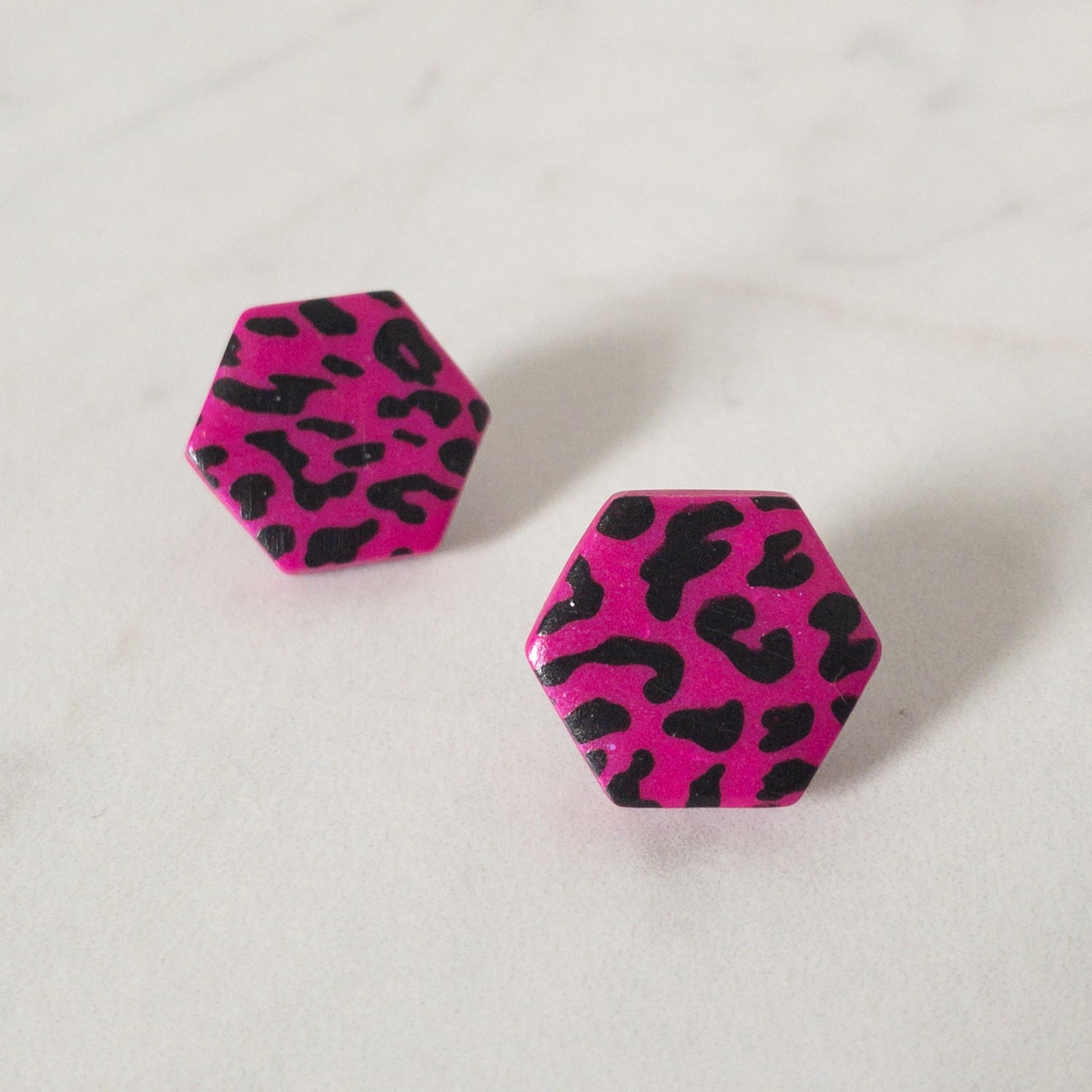 stunning statements pink cheetah print statement clay amara stud earrings