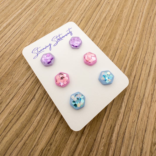 stunning statements girls clay bright lightweight fun cute purple pink blue teddi stud earrings