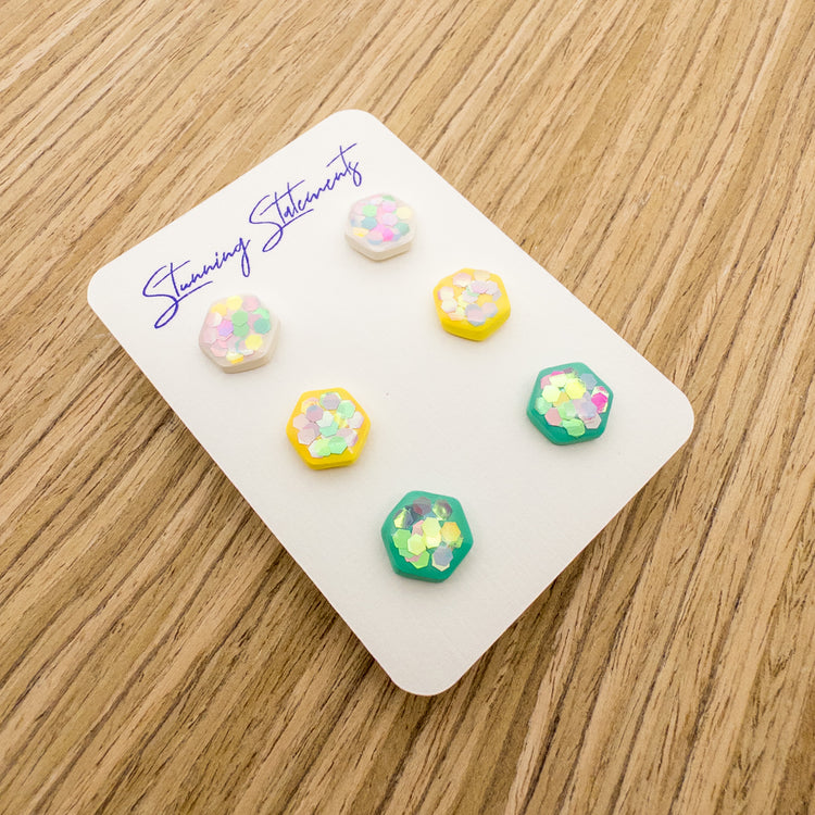 stunning statements girls clay bright lightweight fun cute white yellow green  teddi stud earrings