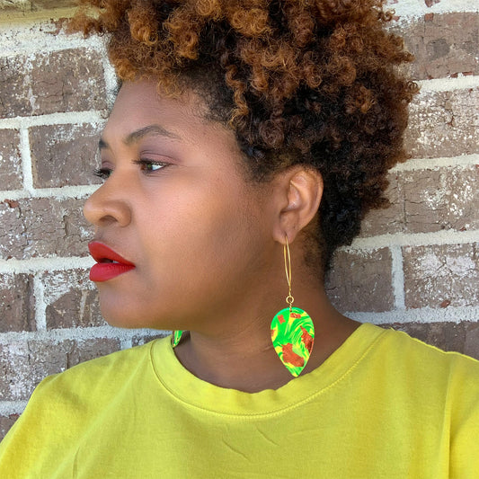 Stunning Statements tropical clay beach lightweight colorful long bright yellow green red Indigo dangle Earrings